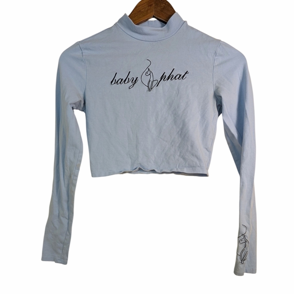 VINTAGE Y2K Baby Phat Early 2000s Baby Blue Cropped Long Sleeve Top